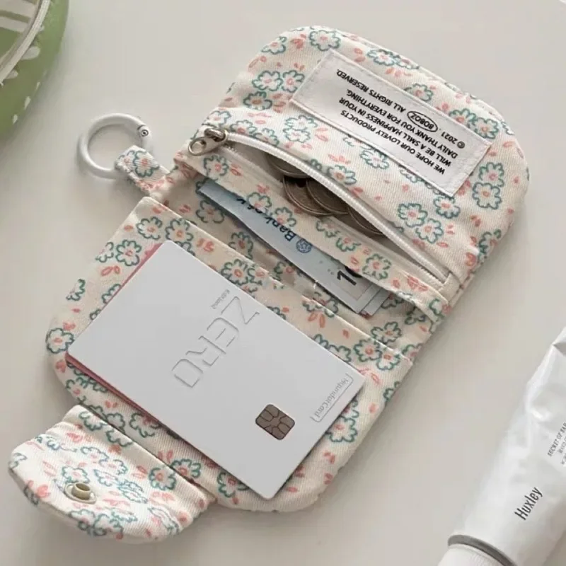 1 Pc Cute Student Coin Purse Card Simplicity Floral Korean Fashion Wallet Card Holder for Girls Portable Cute Small Storage Bag