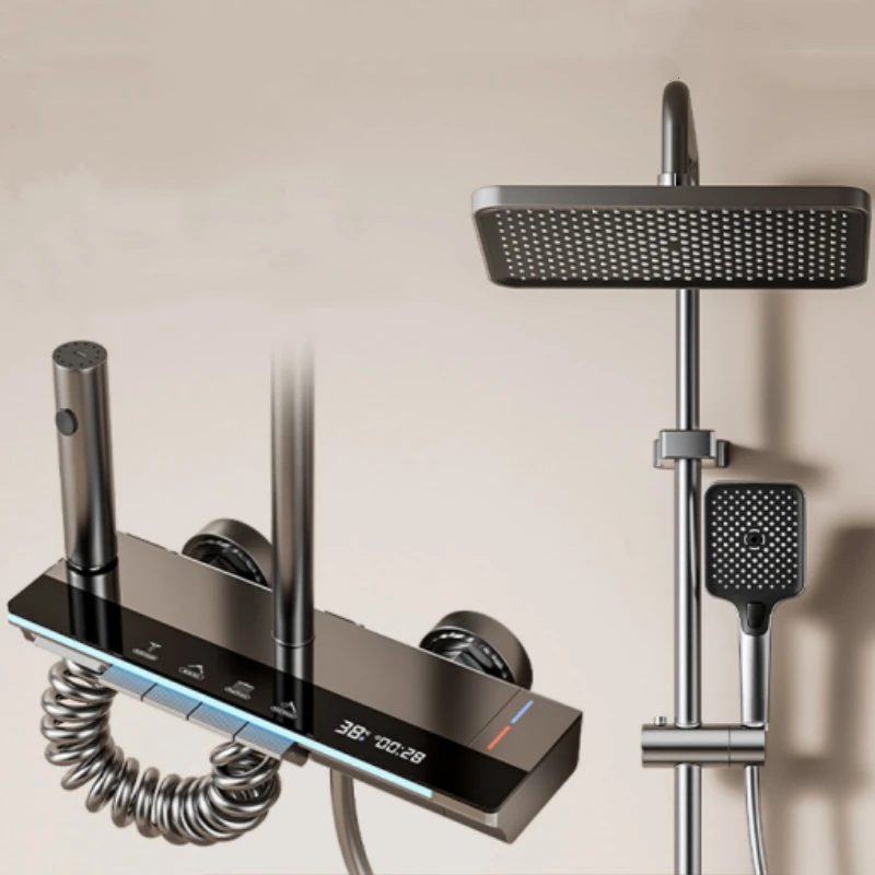 ร้อนเย็นชุดก๊อกน้ําอุณหภูมิดิจิตอลจอแสดงผลห้องน้ําติดผนัง 4 วิธี Outlet Rainlfall ก๊อกน้ําระบบ 1