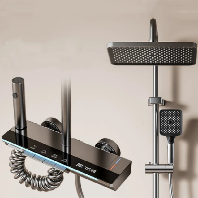 ร้อนเย็นชุดก๊อกน้ําอุณหภูมิดิจิตอลจอแสดงผลห้องน้ําติดผนัง 4 วิธี Outlet Rainlfall ก๊อกน้ําระบบ 1