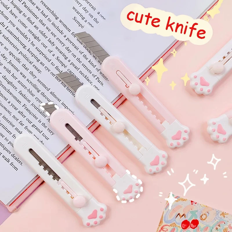 Portable Cute Mini Art Utility Knife Cartoon Cat Paw Cutter Express Box Paper Envelope Opener Blade Stationery School Supplies