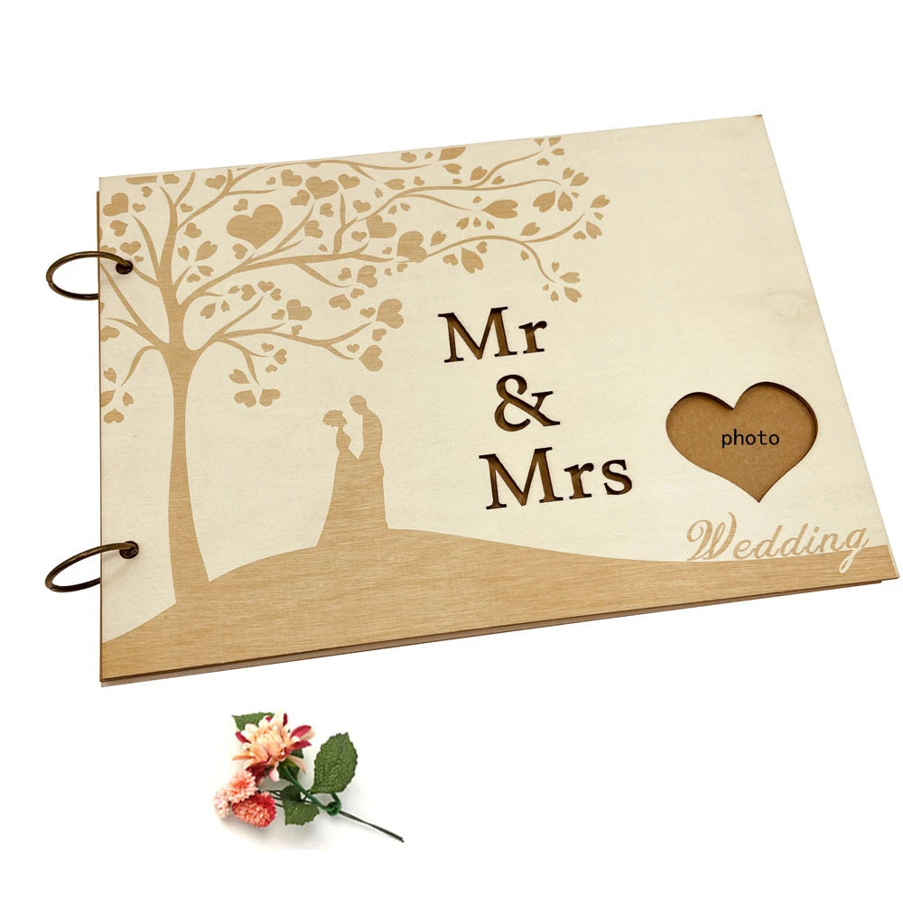 10/20/30/40 Pages Wooden Guest Book for Wedding Message Photo Album Simple Elegant Horizontal Keepsake Book Signature Book