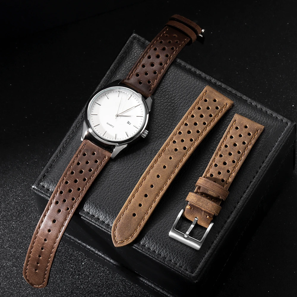 Genuine Cowhide Leather Retro Watch Strap - Elegant Sport Band, Multiple Sizes Available