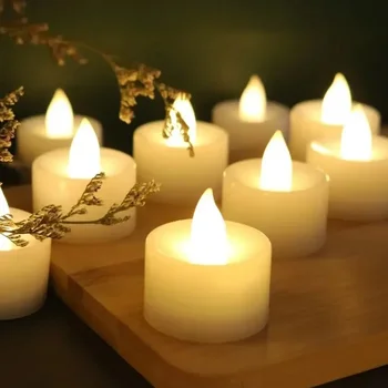 불꽃없는 LED Tealight 양초, 배터리 작동 기둥 양초, 가정용 파란색 결혼식 생일 파티 로맨틱 장식, 12 개, 6 개