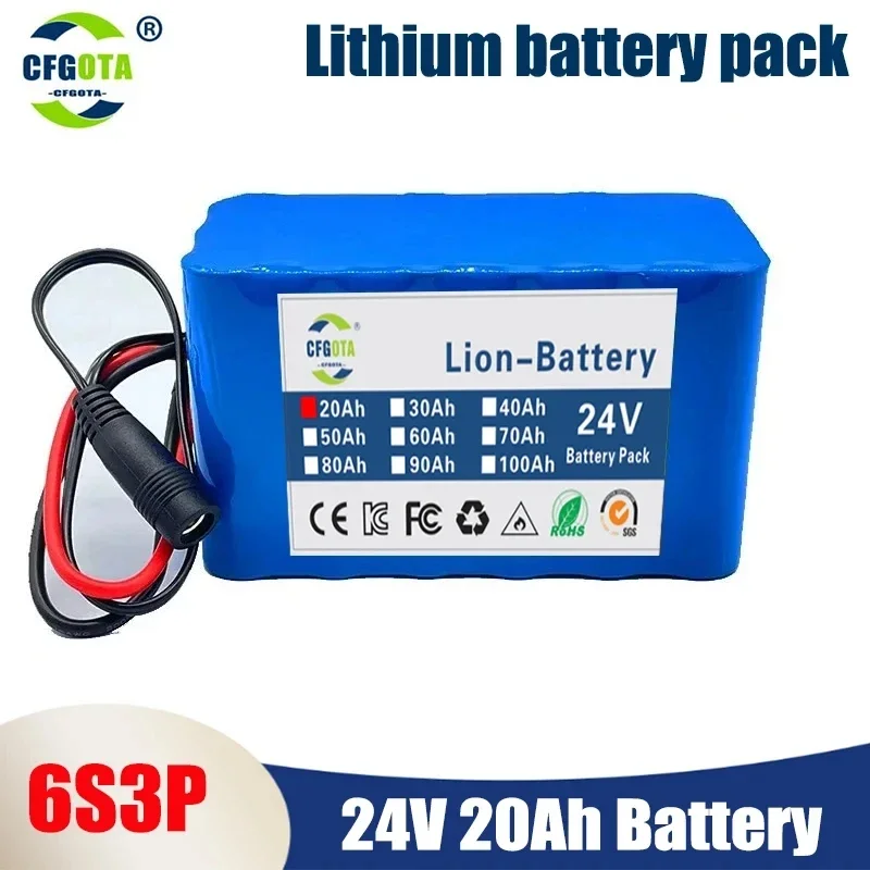 

New 6s3p 24V 18650 lithium-ion battery 25.2V 20000MAH electric bicycle, free shipping for lithium-ion battery with charger