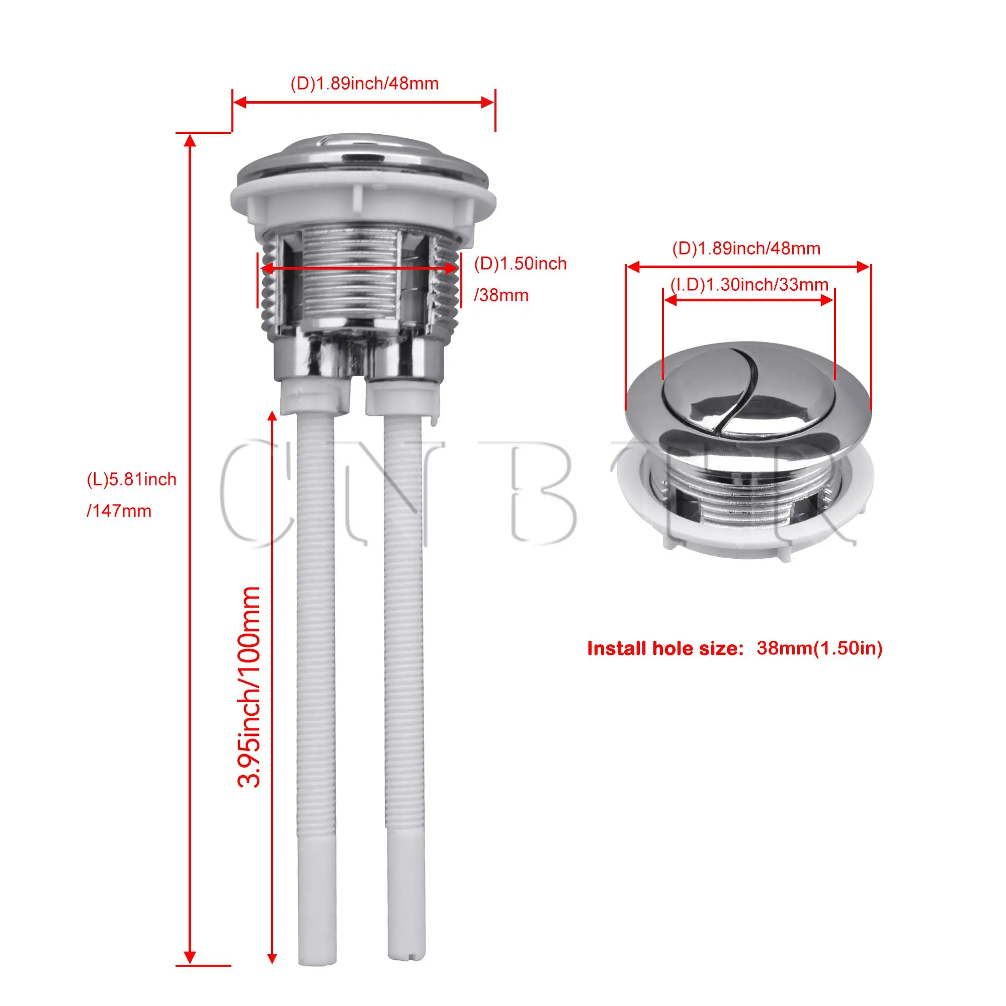 CNBTR 2 Pieces Toilet Water Tank Push Button Plastic Dual Flush Replace 38mm Dia