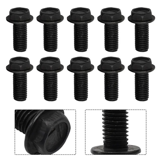 10pcs Saw Blade Bolt Black Carbon Steel M8 M7 M6 Left Hand Thread Hex Flange For Cutting Machine High Strength Hardness Tools 6