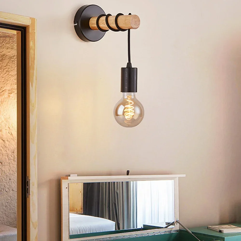 Retro Wood Wall Lamp Vintage Sconce Wall Lights Fixture E27 Indoor Home Decor Dining Room Bedside Lamp Bedroom Lighting wall light led wall lamp