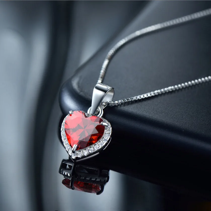 Gorący 925 srebrny damski naszyjnik rubinowy naszyjnik w kształcie serca zaręczynowy wysoka biżuteria ślubny