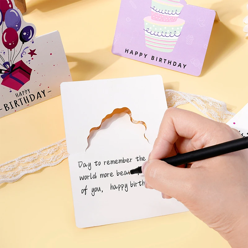 10 Birthday Cards, 3D Small Size Cartoon, Simple Folding, Handwritten Blessing Message, Birthday Card