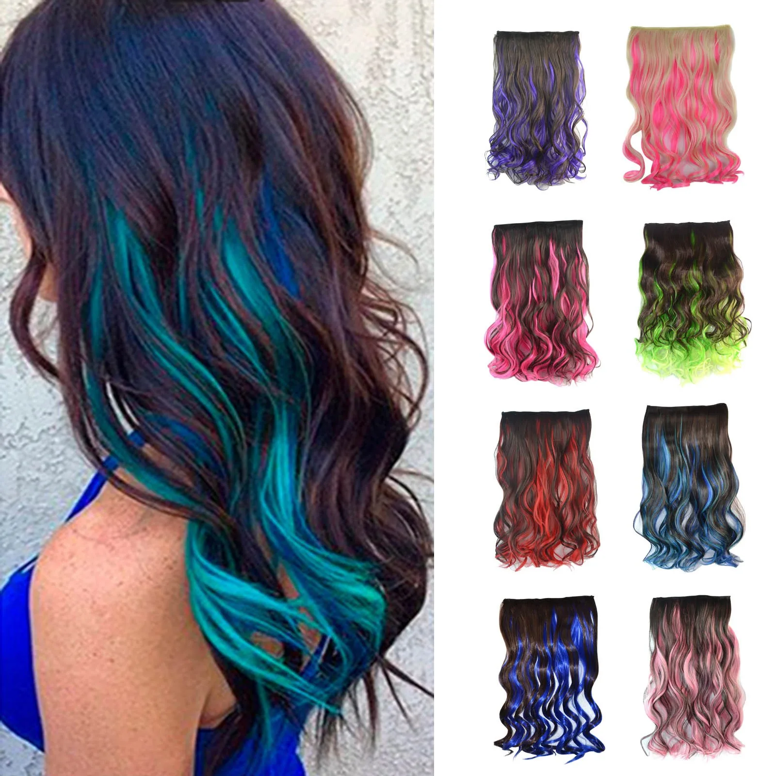 

Color Highlights Five Clip Hair Extensions Curly Wig Piece Hair Curtain