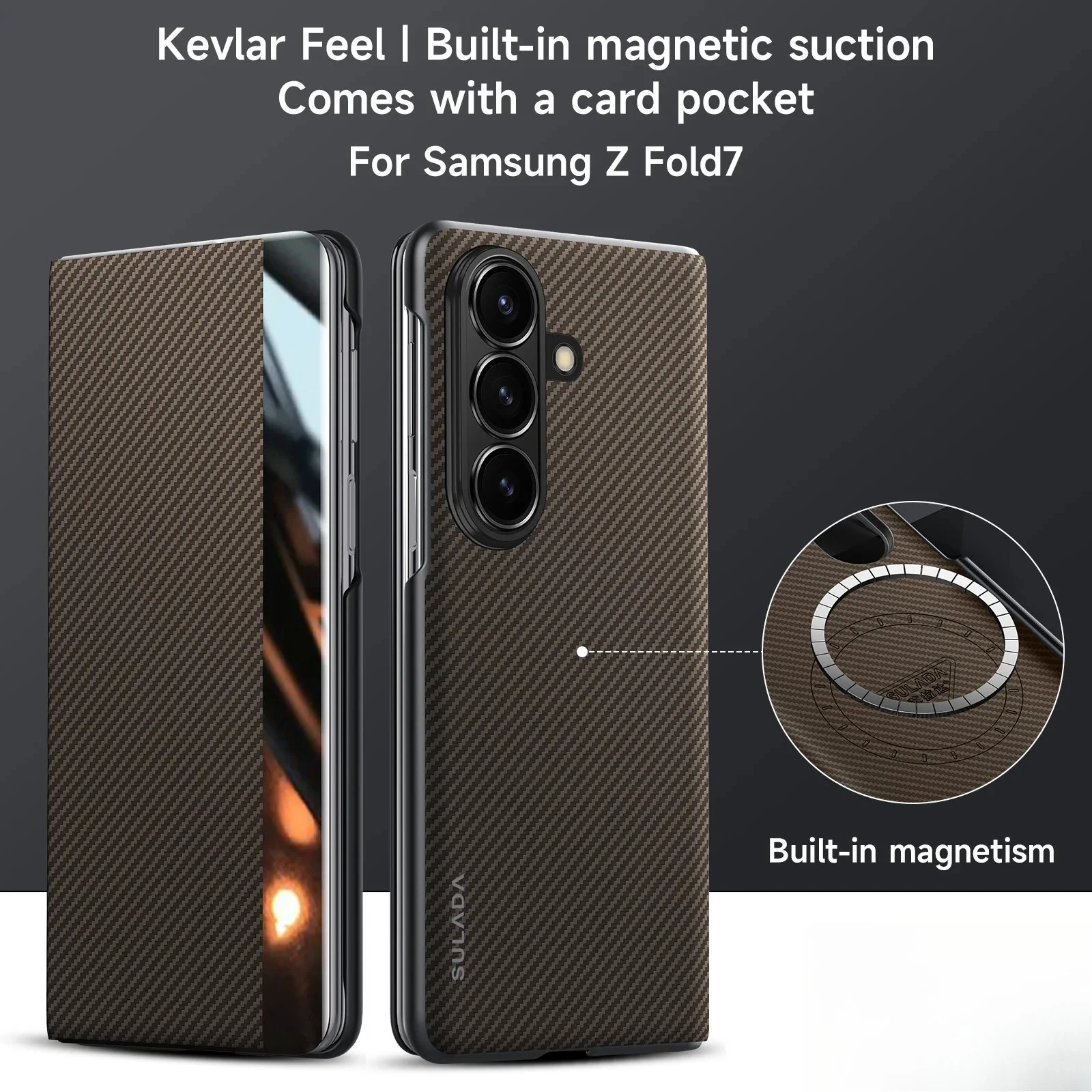Carbon Fiber Pattern Leather Magsafe Magnet Case for Samsung Galaxy Z Fold 7 6 5 4 Business Window View Wireless Charging Cover | Gaffar India