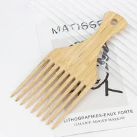 Peigne à cheveux en bois de bambou naturel, 1 pièce, antistatique, fourchette Afro pour femmes, peigne rond à dents larges, brosse à cheveux pour femmes 4