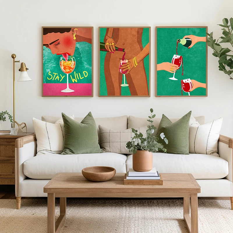 Vibrant Boho Chic Wine and Fruit Abstract Canvas Art