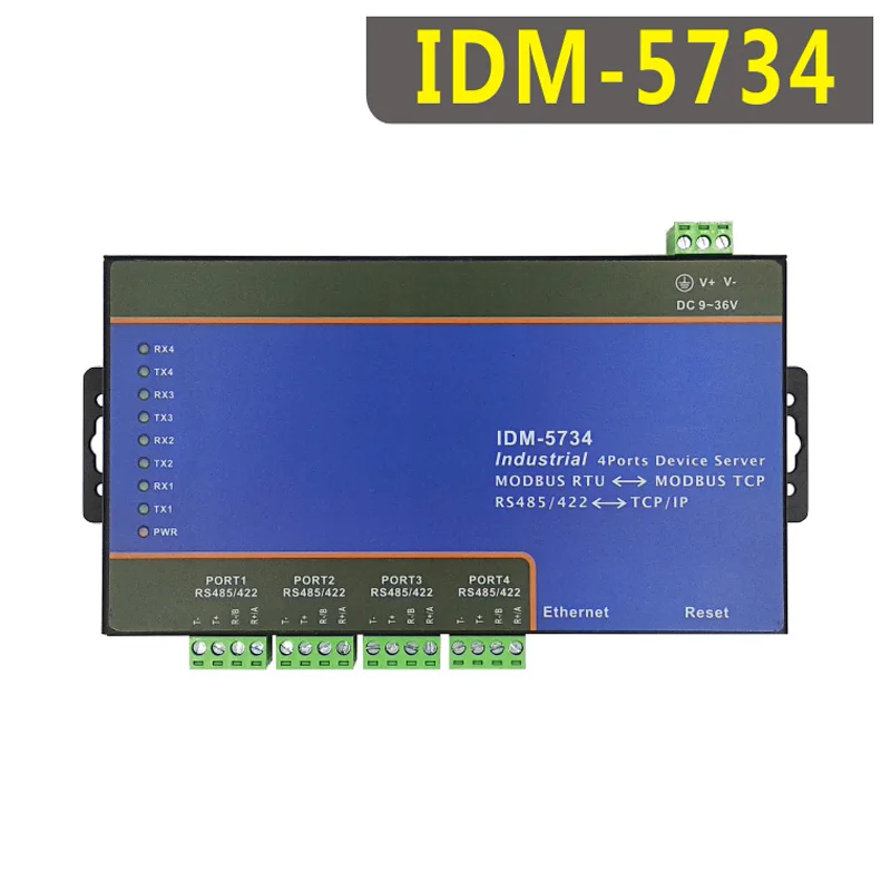 

IDM-5734 Industrial 4CH RS485/422 Serial Port Networking Server Modbus 485 to Ethernet ESD Anti-Static Protection 600W Surge