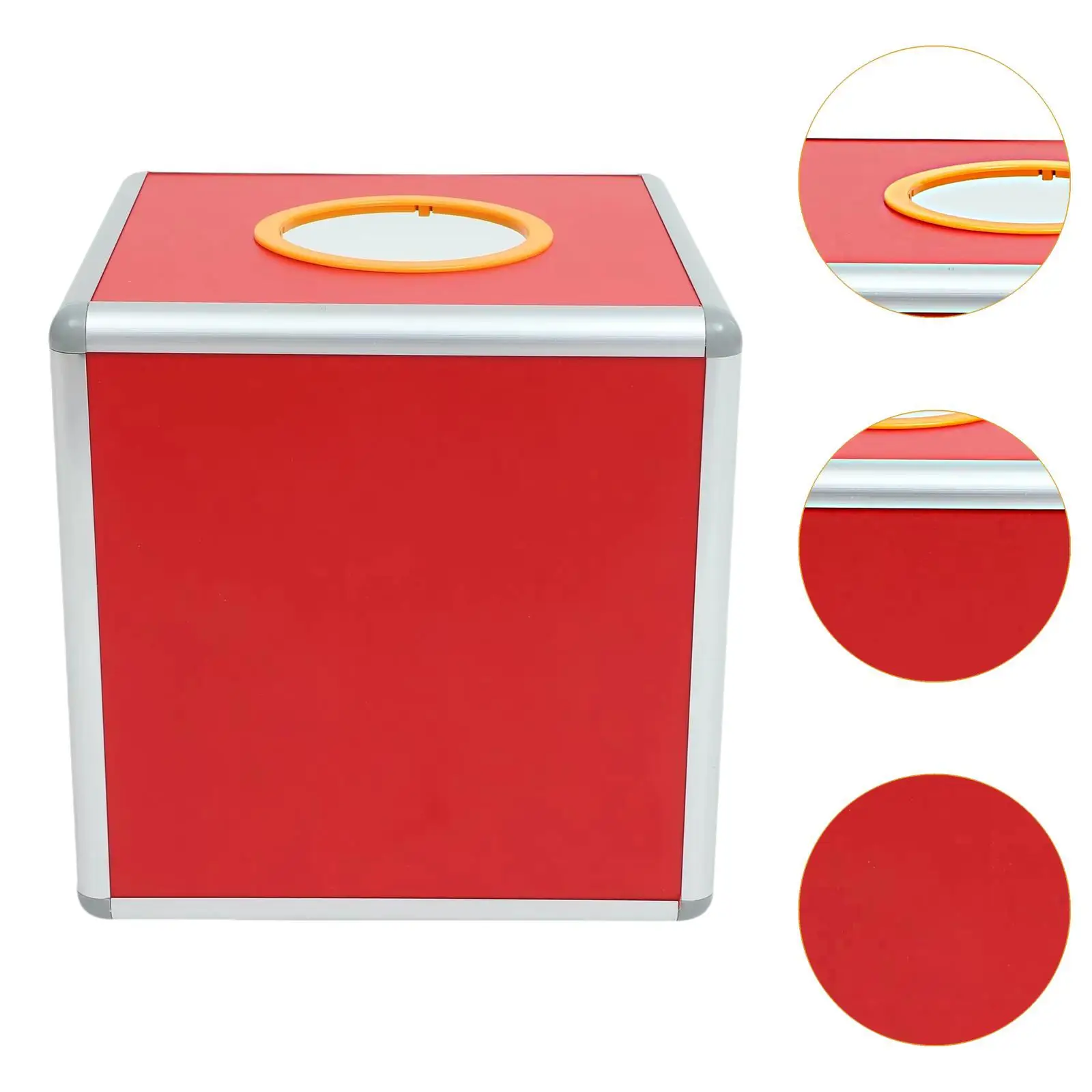 Ballot Box Lottery Lucky Box Aluminum Alloy Easy Assembly Red Square Fundraising Cubic Storage Container Raffle Ball Game Box