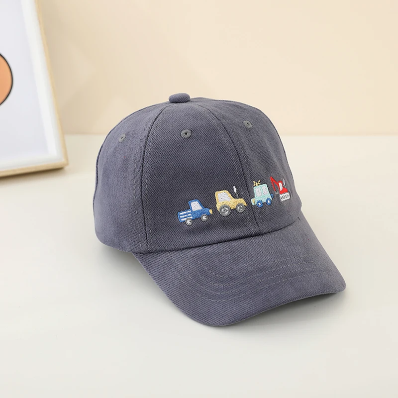 School Boy Baseball Hats Bulldozer Excavator Embroidered Children Outdoor Summer Kids Caps for 2-8Years Baby Sports Hats Cotton 2