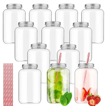 Plastic Mason Jars Juice Bottles,Drink Containers,Juicing Bottles,Clear Bulk Beverage Containers,16oz 1