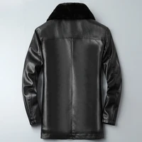 Chaqueta de piel sintética con Cuello de piel para hombre, abrigo informal de lana, cálido, de calidad, invierno, nuevo, 3X 3