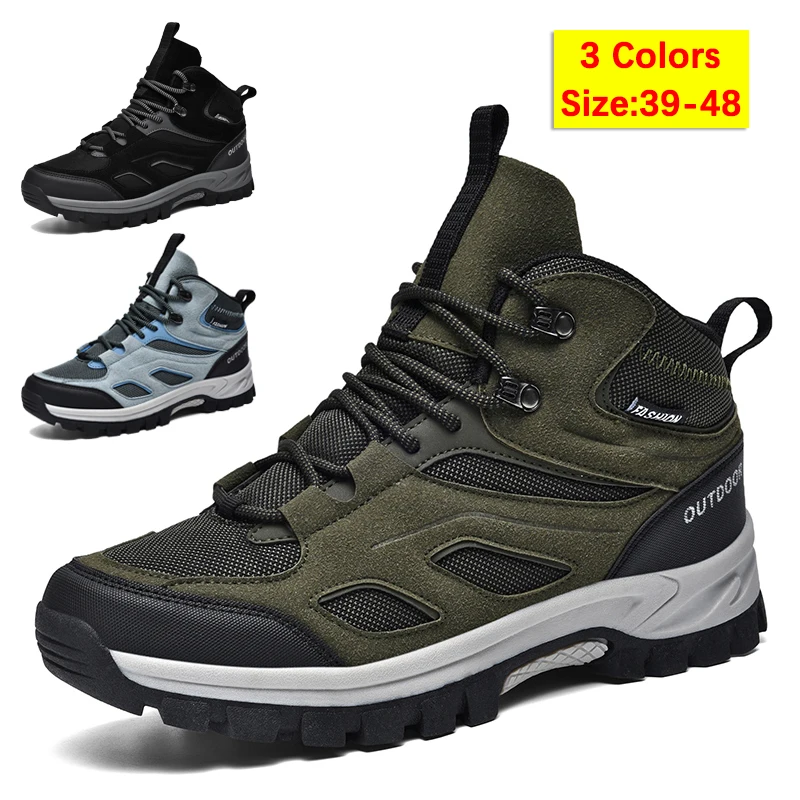 

Men's Outdoor High Tops Hiking Shoes Big Size 48 Non-slip Lace-up Trekking Shoes Casual Hight Quality Leather Ankle Boots