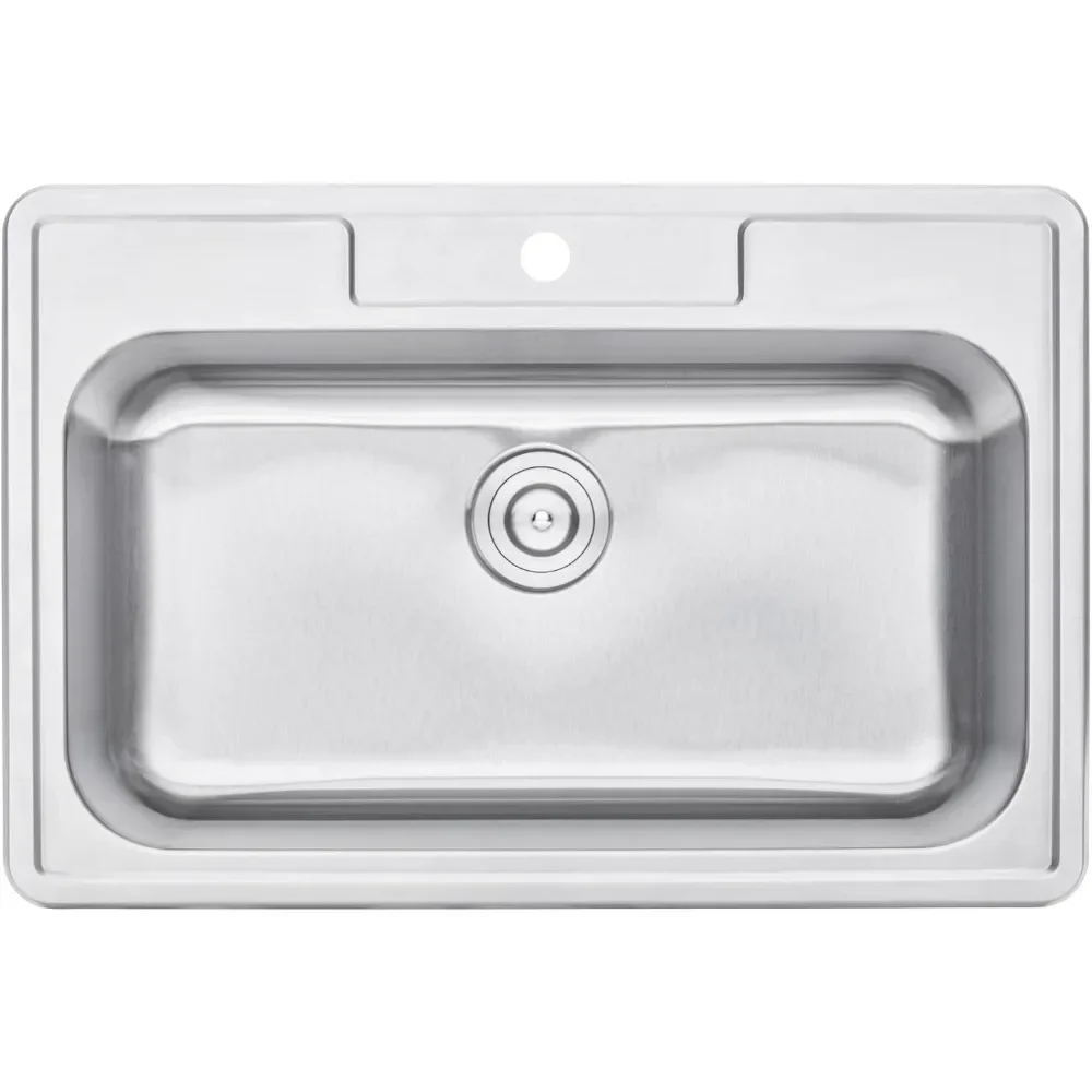 Top-mount/Drop-in Stainless Steel Single Bowl Kitchen Sink with Strainer - 18 Gauge Stainless Steel-1 Faucet Hole 2