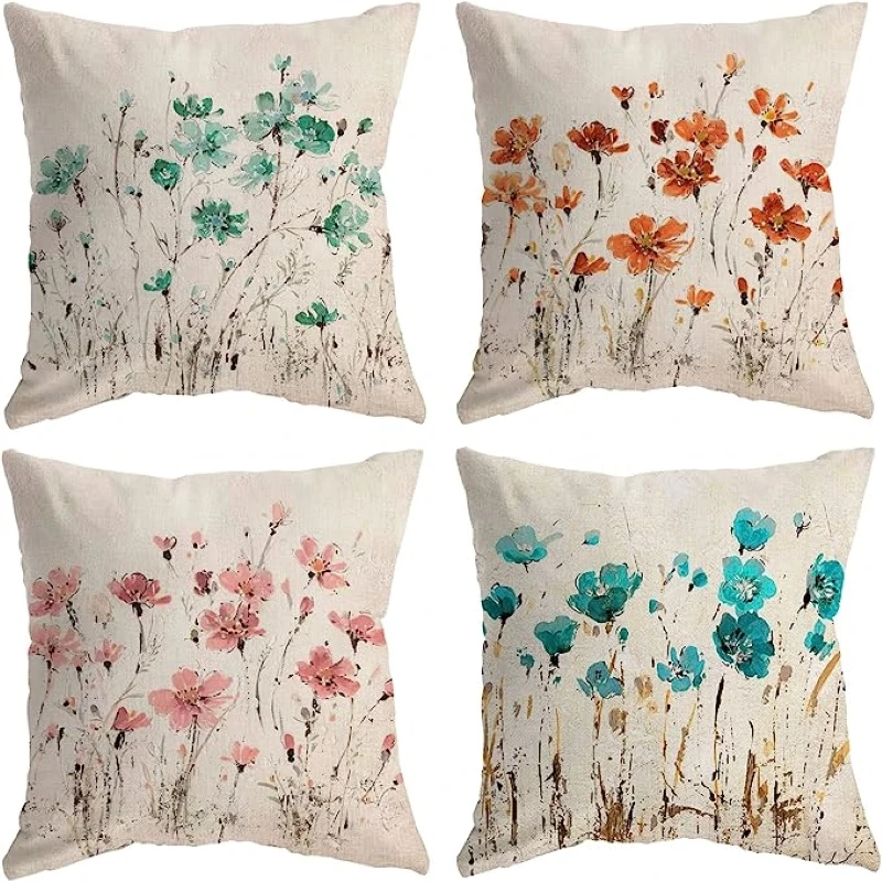 Summer Floral Pillow Covers Pillowcase Cushions Pillow Set Home Decorative Linen Couch Pillow Covers for Office Living Room 1