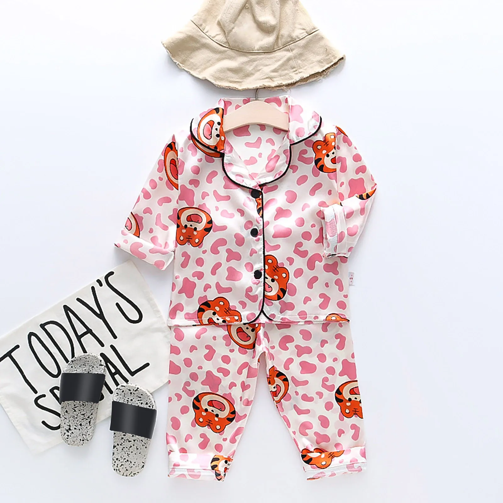 Toddler Kids Baby Boys Girls Satin Cartoon Button Down Shirt Tops + Long Pants Silk Pajamas Sleepwear Kids Pajamas Girls Size 8