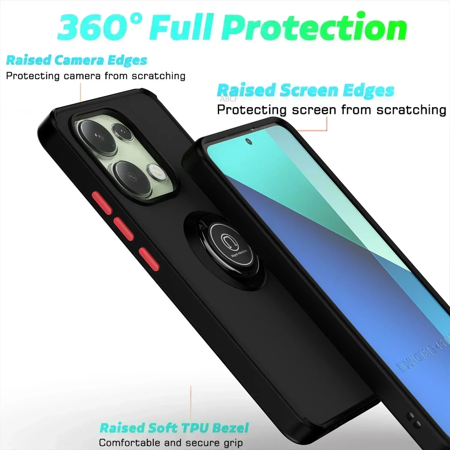 Shockproof Armor Matte Case with Magnetic Holder Ring Stand Cover
