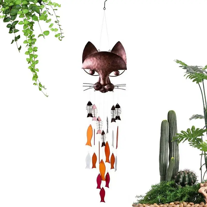 

Vintage Metal Wind Chimes Fish Cat Cast Iron Wind Chimes Outdoor Soothing Melody for Garden Home Yard Porch Hanging Decoration