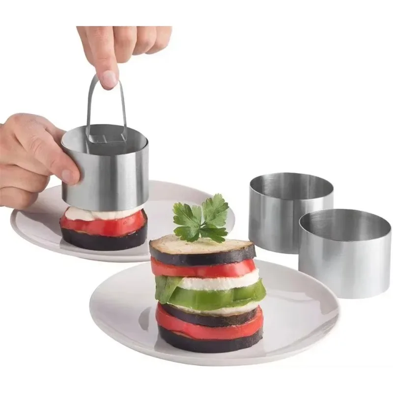 1pcs DIY Tart Rings 8*4cm Dessert Cake Mold Slicer Cutter Stainless Steel Circular with Pusher Kitchecn Pastry Baking Tools