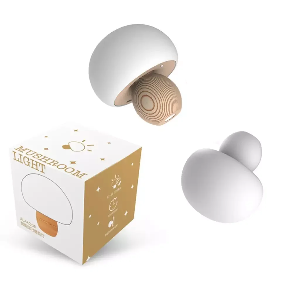 Presente de Madeira Luz da Noite Criativo Maciça Silicone Magnético Sucção Cogumelo Casa Inteligente Cronometragem Lâmpada Mesa Cabeceira Led 1 Computers & Electronics