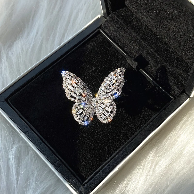 Opening finger ring Fashion Jewelry Copper Inlaid Zircon Butterfly for Women