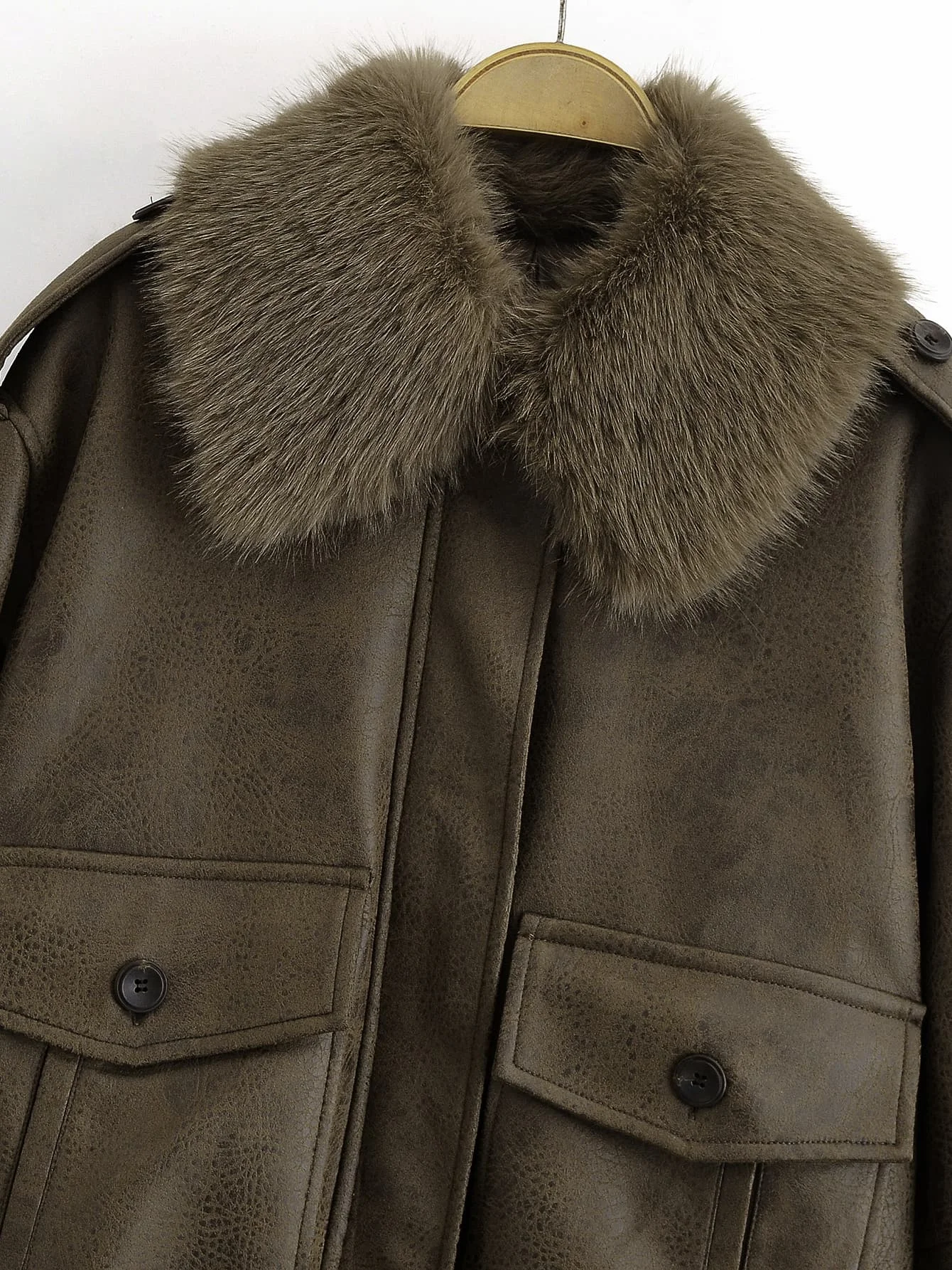 Women Autumn Winter New Removable Collar Faux Suede Jacket Female Fashion Zipper Pocket Long Sleeve Coat Lady Vintage Outwear