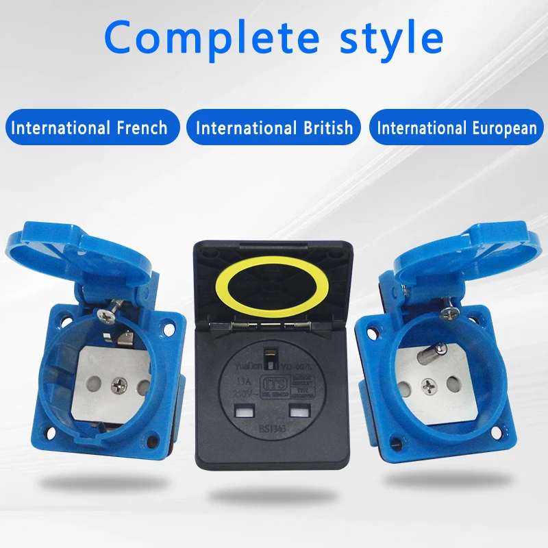 French/European/British Standard IP44 16A 250V Electrical Waterproof Socket with cover Industrial AC Power Dustproof Outlet electrical power socket electrical sockets