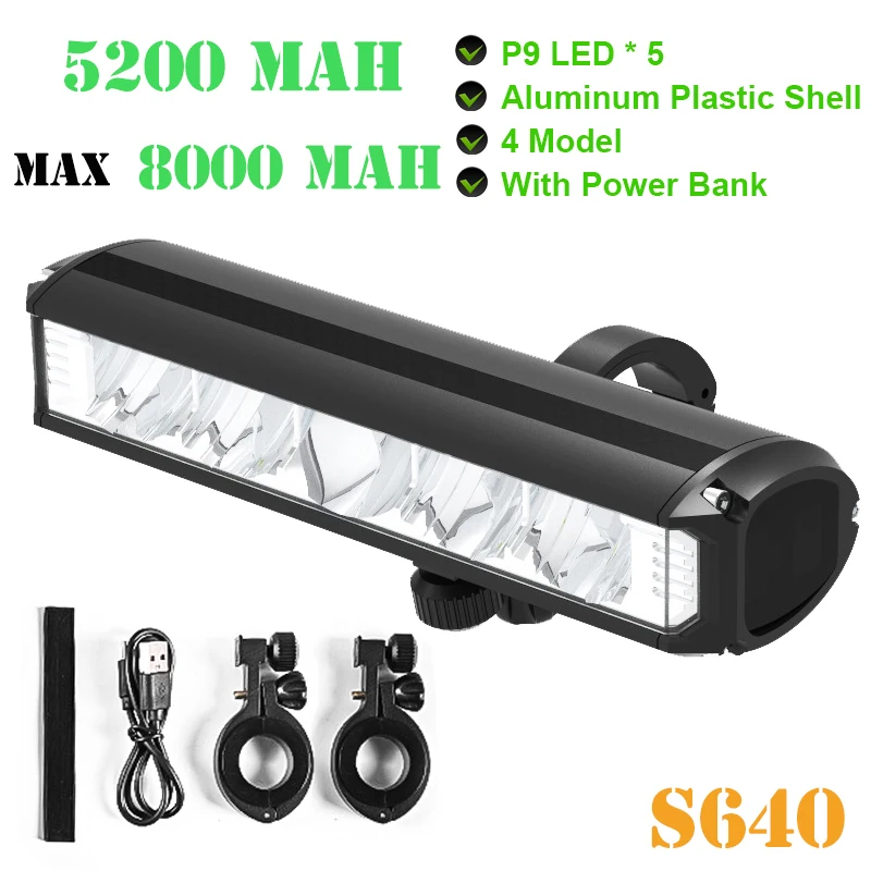 

8000Mah Bike Front Lights Waterproof Bicycle Led light Bicycle Rechargeable Lamp MTB 5200Lm Bike Headlight Bicycle Accessories