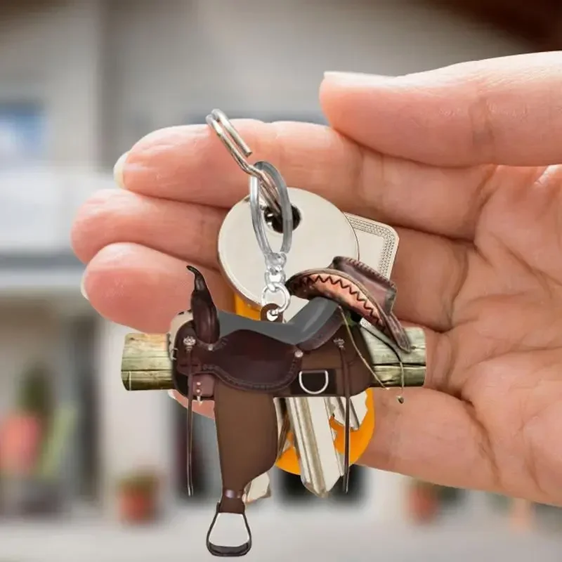 

Creative Saddle Keychain Acrylic 2D Western Saddle Keychain Novelty Charm Accessory For Car Rearview Backpack Keychain Bags