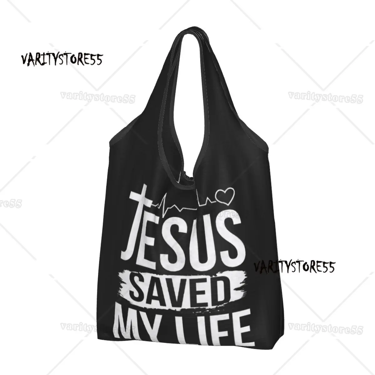 Gesù Salvò La Mia Vita Generi Alimentari Tote Shopping Bag Cristo Religione Christian Faith Shoulder Shopper Bag Borse Di Grande Capacità