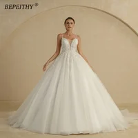 BEPEITHY Customized Luxury Wedding Dresses For Women Spaghetti Straps V Neck Court Train Glitter Bride Beading Bridal Ball Gown 1