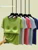 Loose Modal T-irt Women's Spring Summer round Ne ort Sve Built-in Bra Pad Top Size Large Casual Sle Base irt
