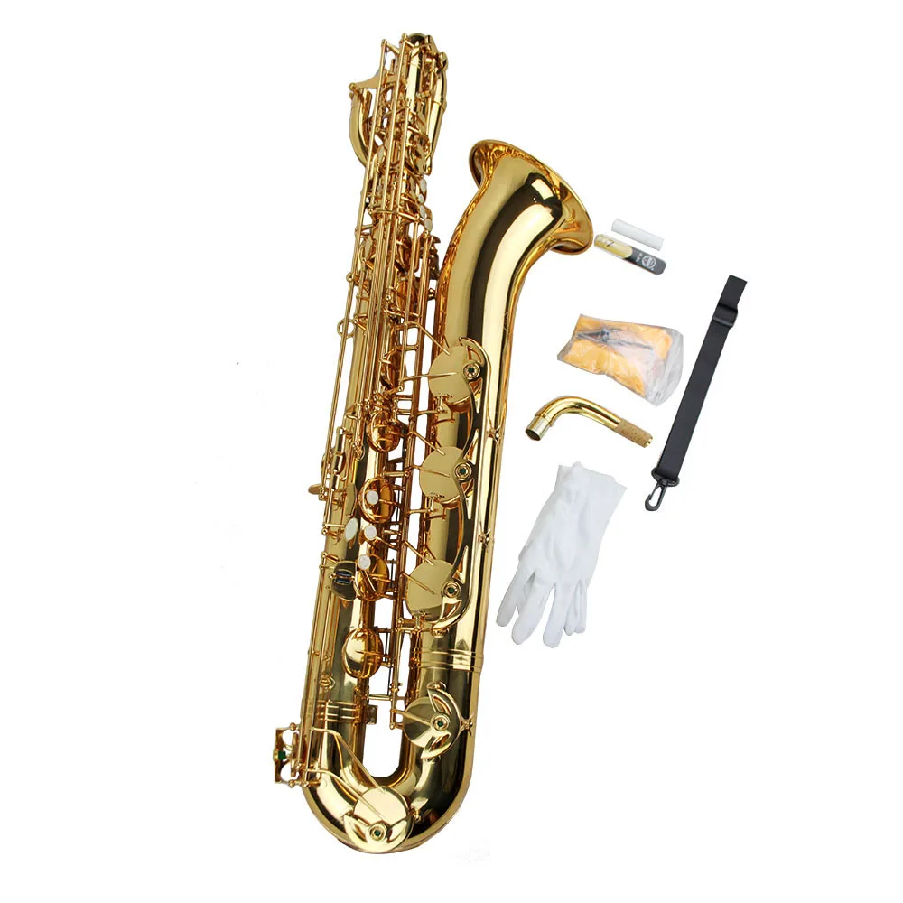 

professional High Grade Tone Eb Gold lacquer Baritone Saxophone hand engravings sax with mouthpieces reeds strap case