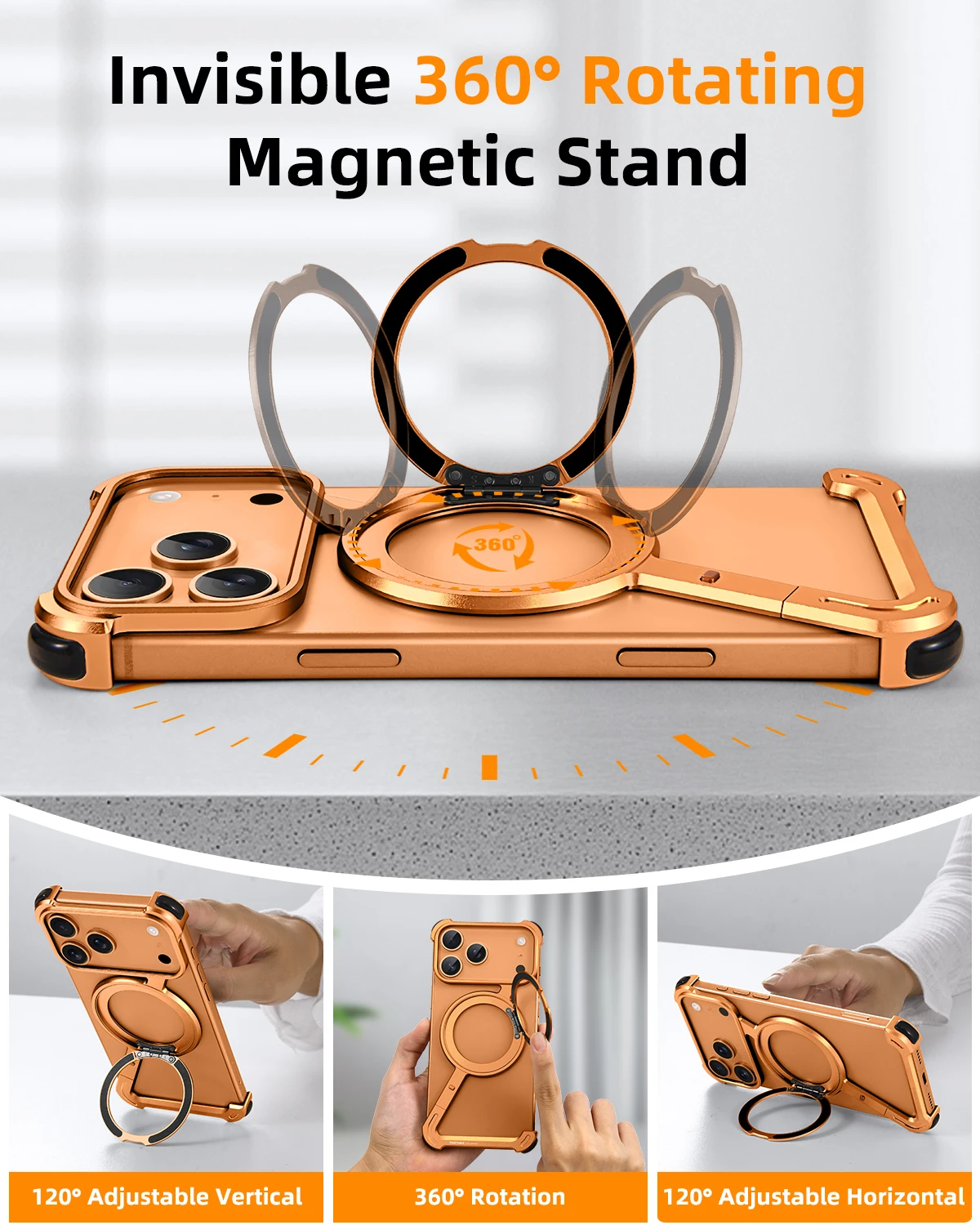 Oatsbasf Frameless Magsafe Protective Phone Case with 360° Rotatable Stand & Shockproof Design