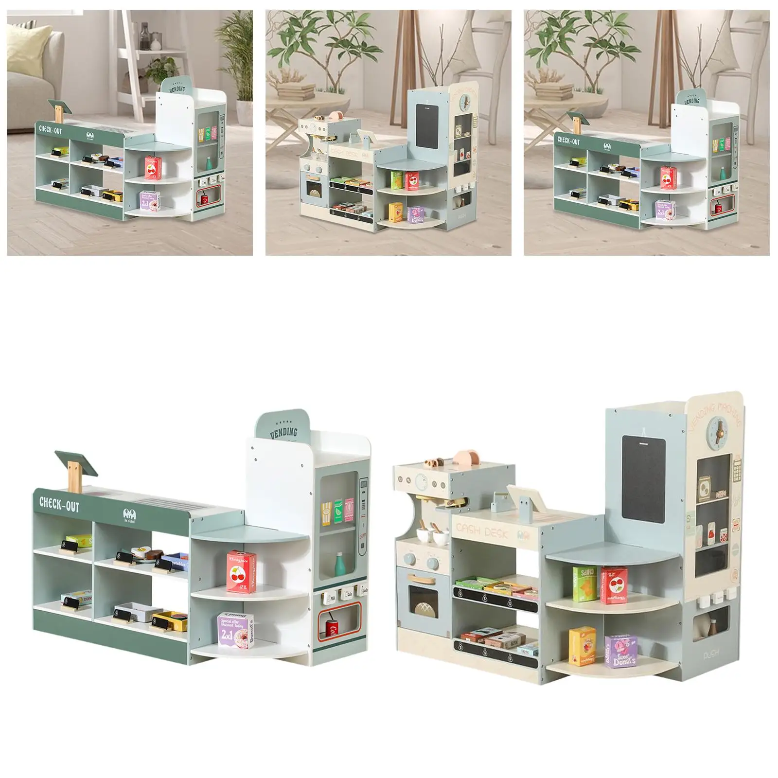 Grocery Store Playset Machine Toy Full Set Freestanding Shop Accessories Wood