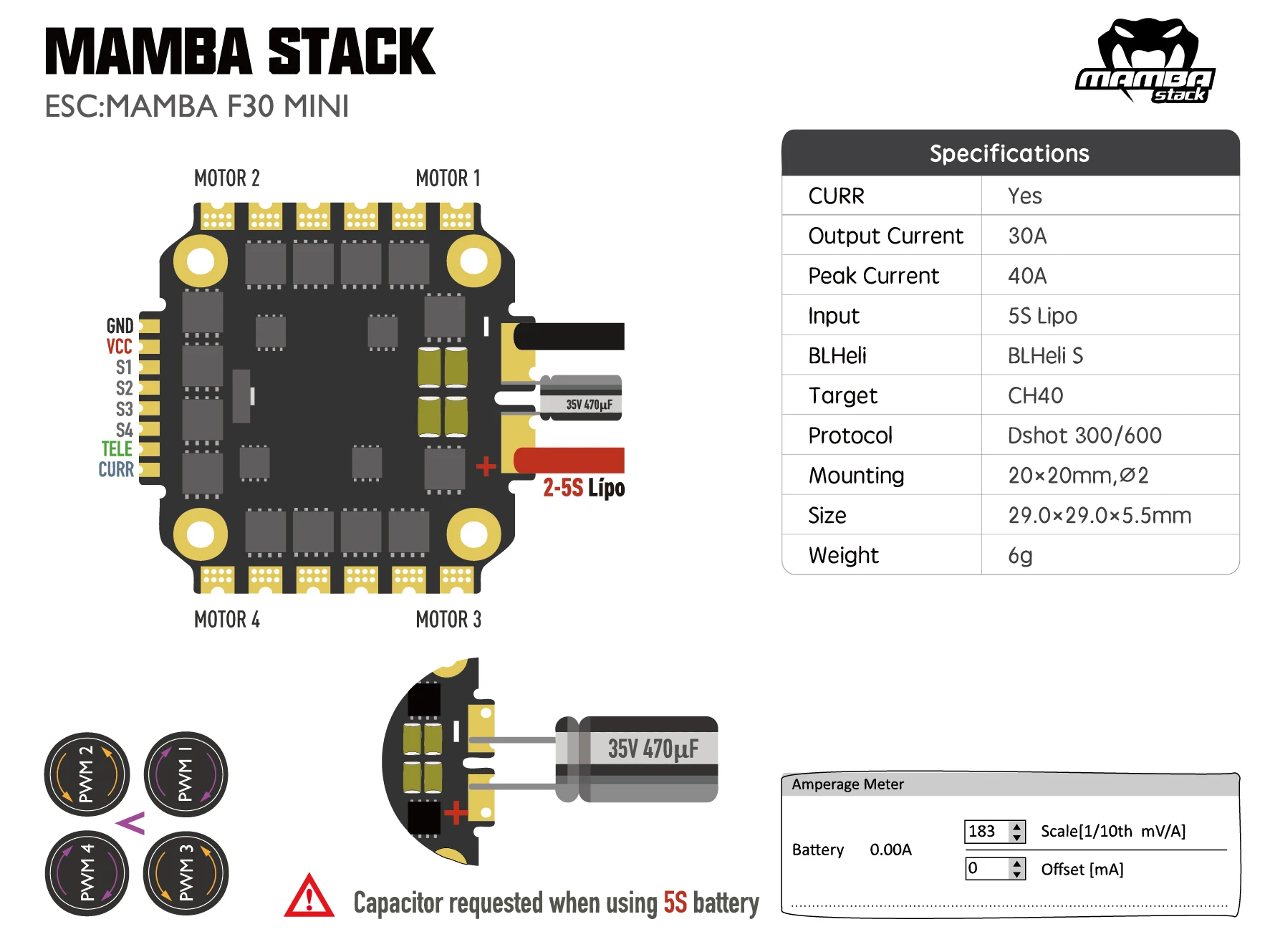 DIATONE MAMBA MINI F30/F40_BLS BLHeli_S/BLHeli_32 4in1 ESC Dshot 300-600-1200 Installation 20mm,M2/M3 pour Drone RC FPV