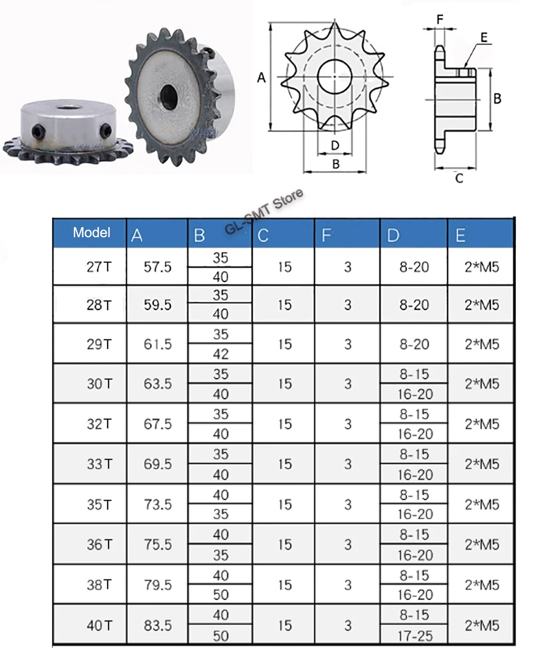 Industrial Drive Sprocket 1Pcs 04C Chain Gear 27-40 Tooth 45# Steel 5mm-18mm Bore Industrial Sprocket Wheel Motor Chain Drive Sprocket