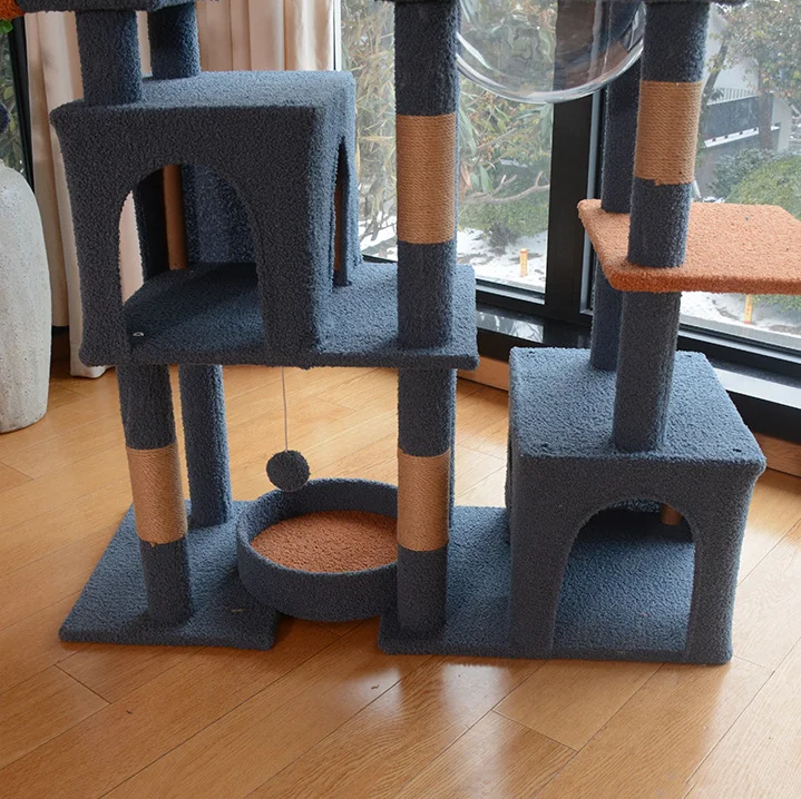 Cat Tree Tower With Sisal Scratching Post 64 Inch 162cm 2 Condos Luxury Pet Climbing Tree Multi-Level Wooden MDF Plywood OEM/ODM