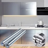 วอลเปเปอร์ติดด้วยตนเองสีเงินขัดเงาขนาด 40 ซม. ทนไฟและกันน้ําตู้เย็นที่ทันสมัยห้องนั่งเล่นเคาน์เตอร์ครัว 1