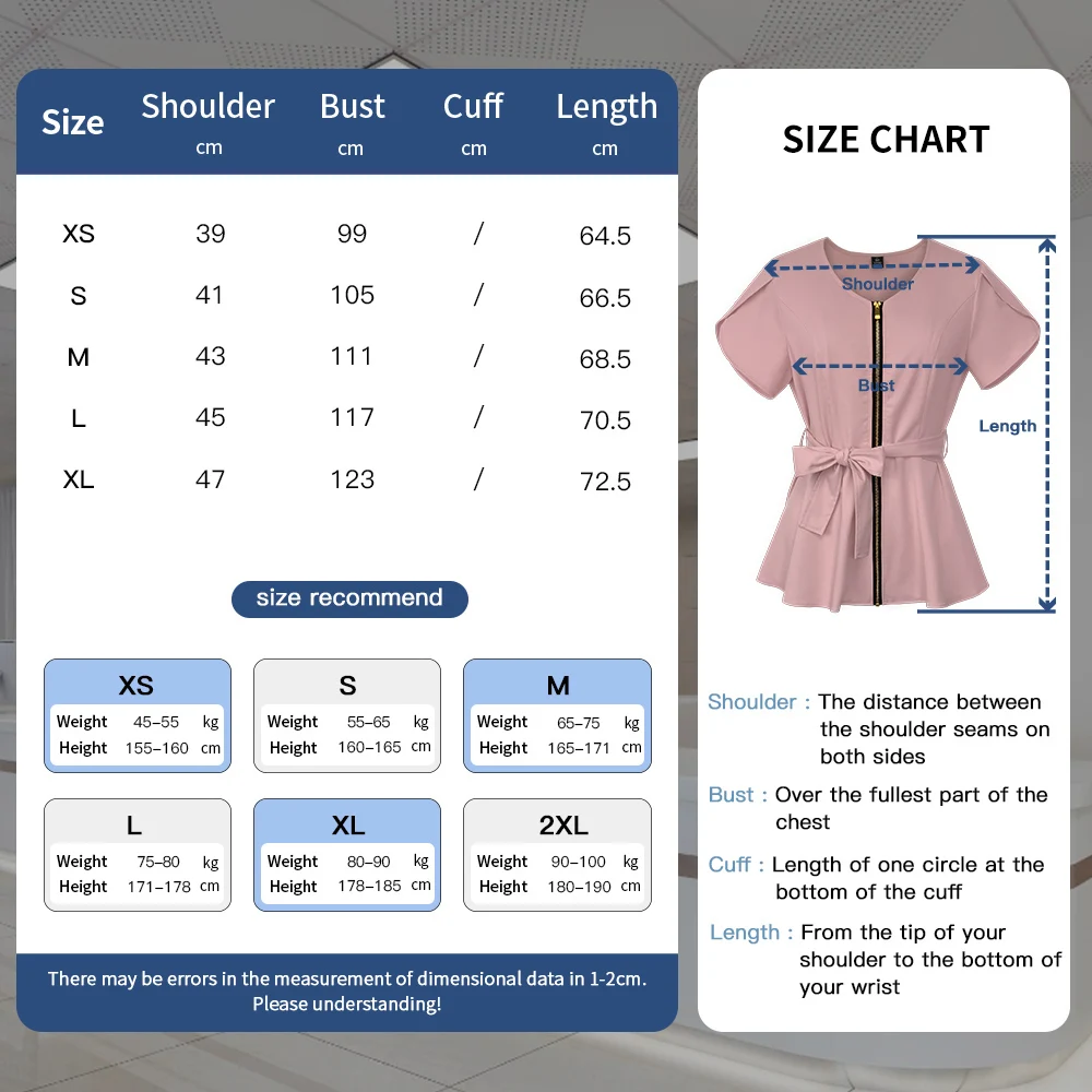 Slim Fit Medical Unifrom Nurse Uniform High Quality Belt Solid Color Scrub Tops Beauty Salon Workwear Doctor Shirt New