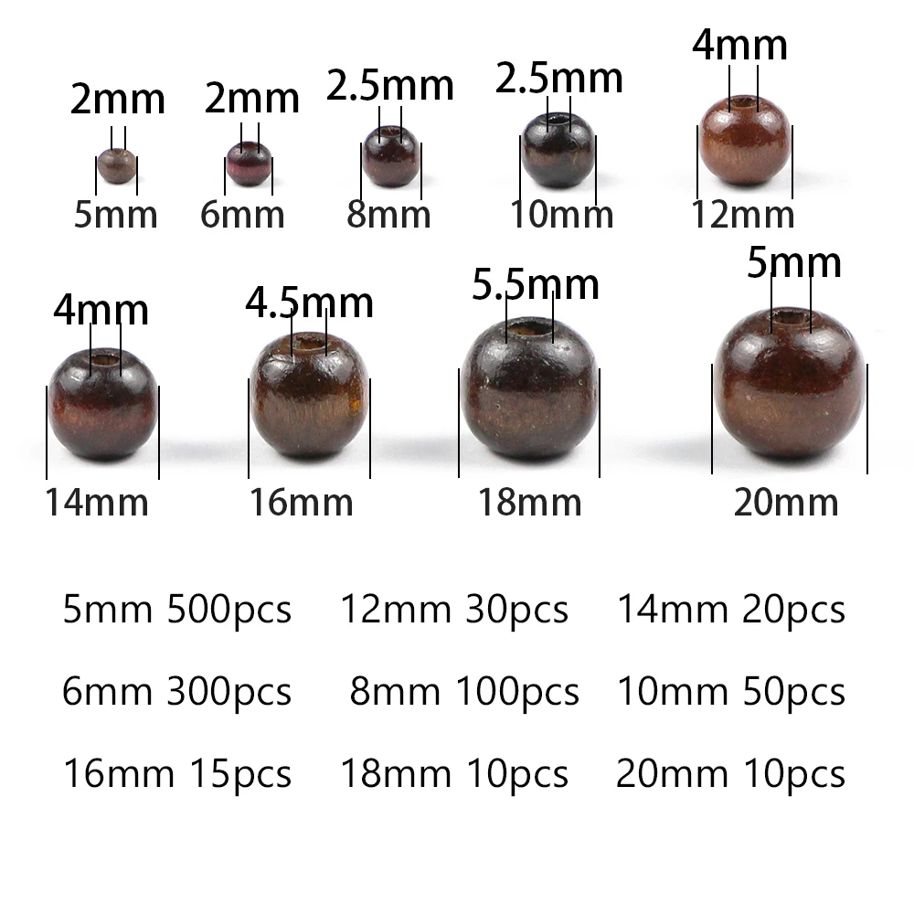 10~500pcs Brown Natural wood beads 5/6/8/10/12MM Eco-Friendly Round Loose beads for Jewelry makeing bracelet DIY
