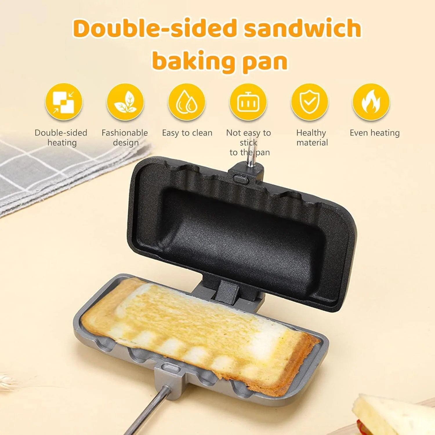 Double Sided Frying Pan, Sandwich Baking Pan Sandwich Maker Aluminum Flip Top Pan Nonstick Double Sided Skillet for Breakfast Pancakes (Single Hole) 3