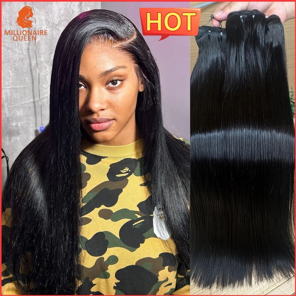 Ciocche di Capelli Umani Vergini 100% Non Trattati, Doppia Trama, Lisci, Millionaire Queen, 120g/1 Pezzo, Estensioni per Capelli per Donne - immagine 4