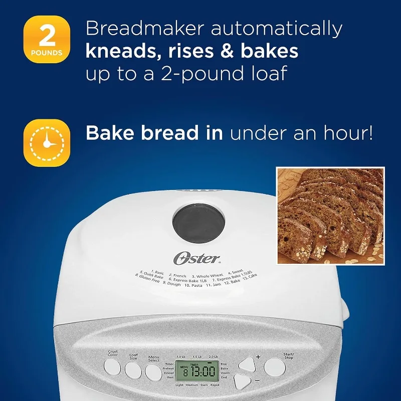 Oster Expressbake Bread Maker with Gluten-Free Setting, 2 Pound, White (CKSTBR9050-NP) 4